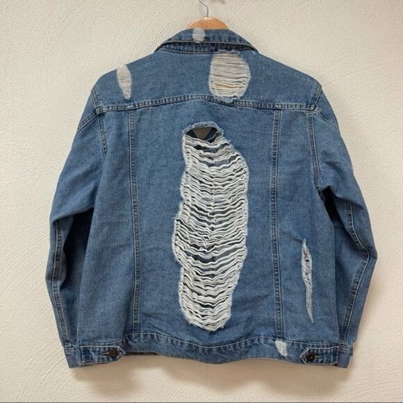 Highway Jeans Distressed Denim Jean Jacket Sz Large - Picture 3 of 3
